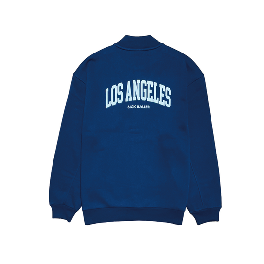 LA college logo over size snap jacket(navy/off white) ”LA style”