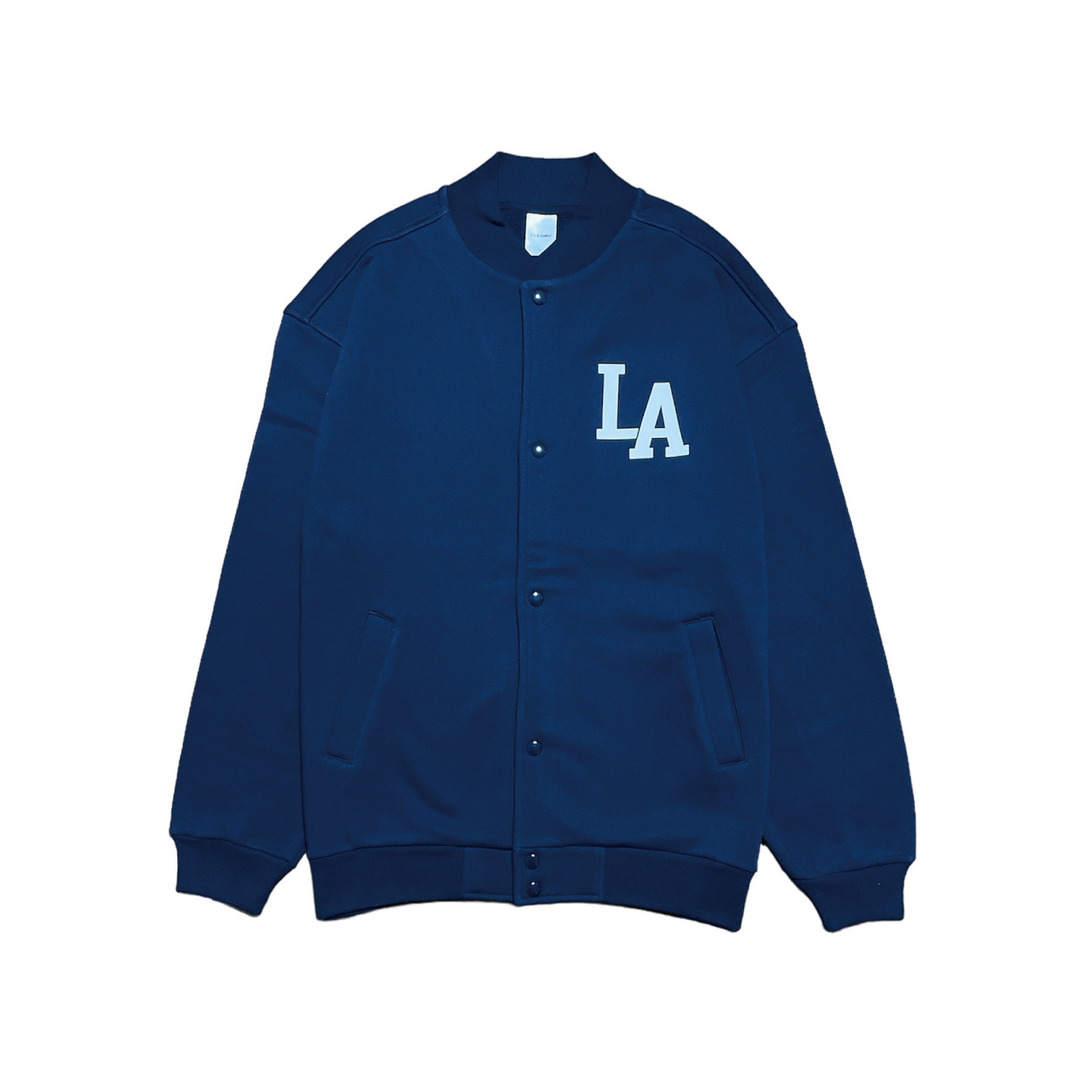 LA college logo over size snap jacket(navy/off white) ”LA style”