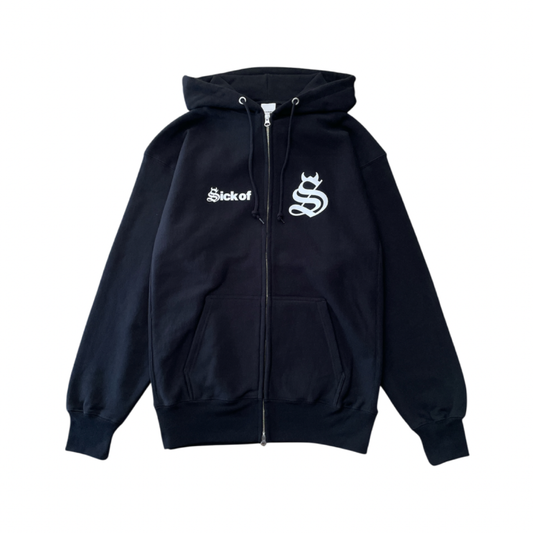 "Sick of" heavy weight full zip hoodie(black)